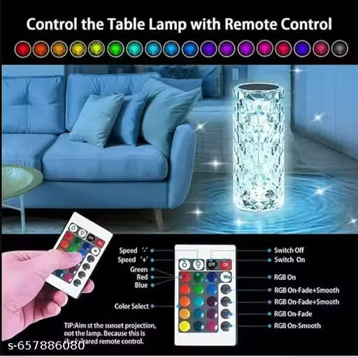 Crystal Rose Diamond RGB Table Lamp – 16 Color Touch Light